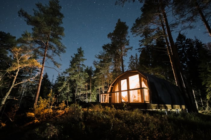 Lodge Glamping tent at night.